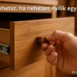 Kéz, amely megpróbál kinyitni egy nehezen mozgó fiókot egy fa szekrényben